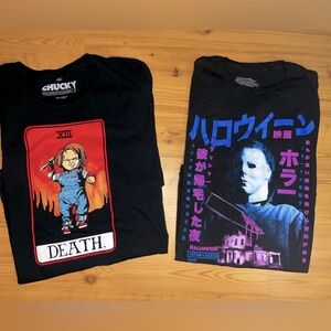 Two Black Halloween Men’s Short Sleeve Graphic T-shirts - Chucky XL/Jason Large